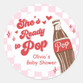 Sticker Rond Pink Red She's Ready to Pop Baby Shower (Devant)