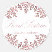 Sticker Rond Pink Rose Gold Snowflake Winter Sweet 16 (Devant)
