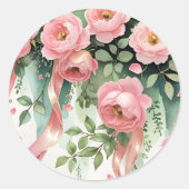 Sticker Rond Pink Roses and Ribbons (Devant)
