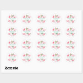 Sticker Rond Pink Roses & Green Foliage Wedding Personalized (Feuille)