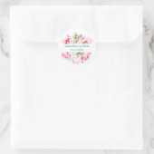 Sticker Rond Pink Roses & Green Foliage Wedding Personalized (Sac)