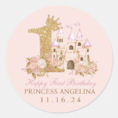 Sticker Rond  Pink RosesCastle Princess 1st Birthday  (Devant)
