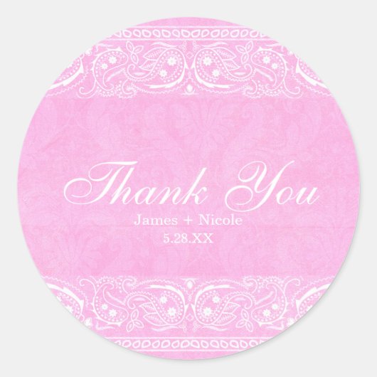 Sticker Rond Pink Rustic Paisley Pays Fête des mariées Ouest (Devant)