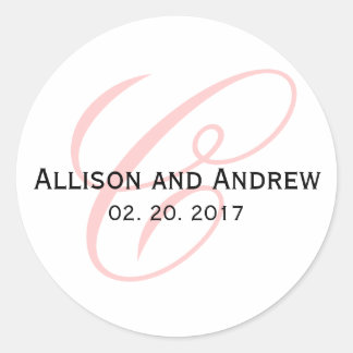 Sticker Rond Pink Script Initial C Monogramme Mariage Faveur