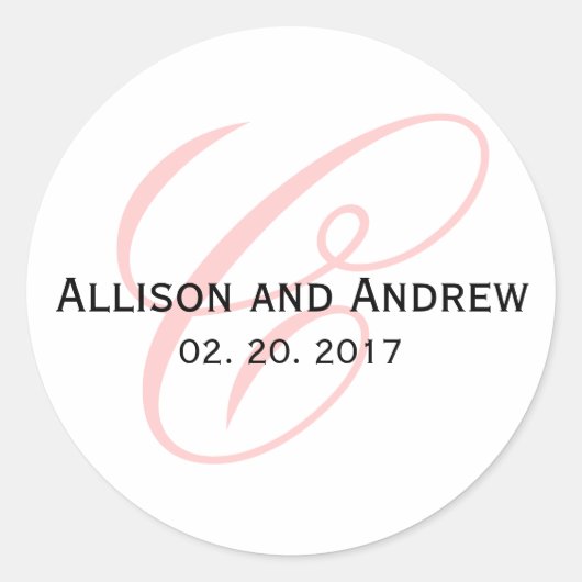 Sticker Rond Pink Script Initial C Monogramme Mariage Faveur (Devant)