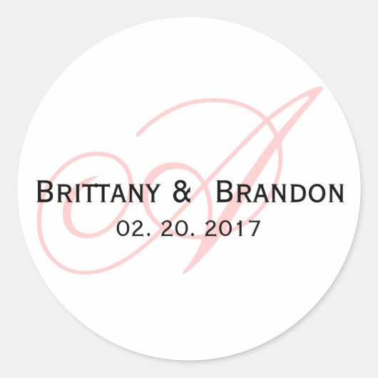 Sticker Rond Pink Script Monogramme mariage Favoriser (Devant)