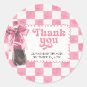 Sticker Rond Pink She's Ready to Pop Baby Shower (Devant)