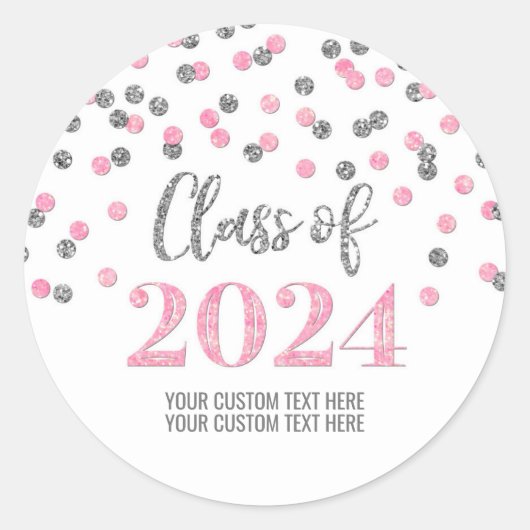 Sticker Rond Pink Silver Confetti Graduation 2024 (Devant)