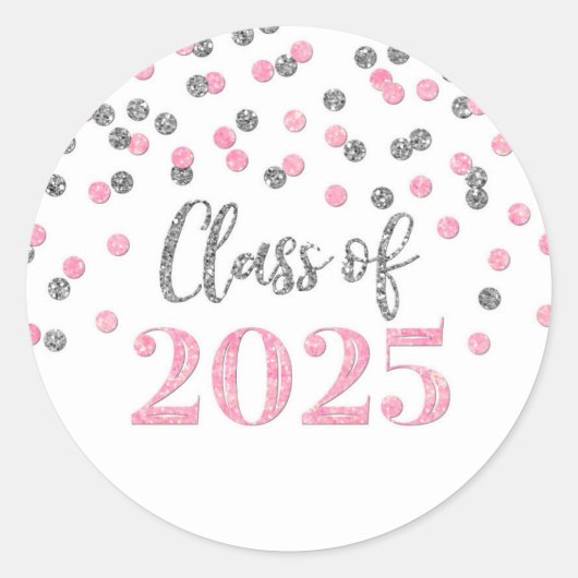 Sticker Rond Pink Silver Confetti Graduation 2025 (Devant)