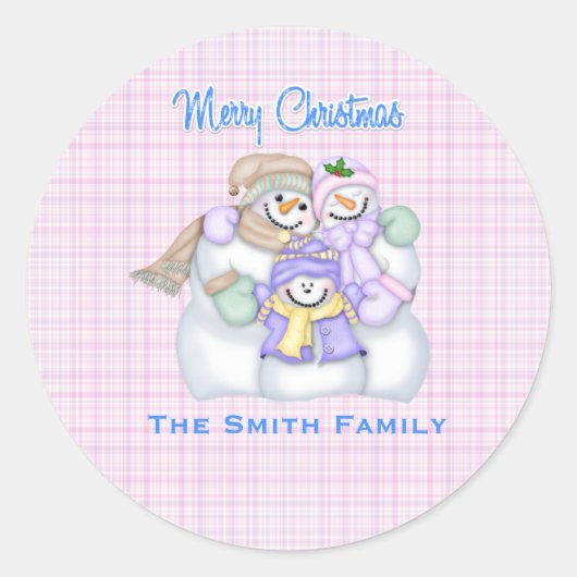 Sticker Rond Pink Snowman Famille Custom Noël (Devant)
