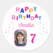 Sticker Rond Pink Stars Joyeux Anniversaire Fille Photo (Devant)