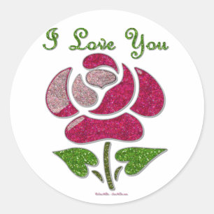 Sticker Rond Pink Stencil Rose I Love You