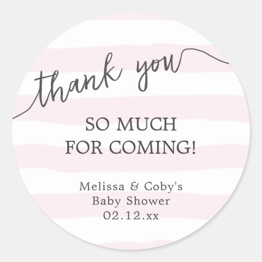 Sticker Rond Pink Stripes baby shower merci pour (Devant)
