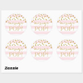Sticker Rond Pink Stripes Gold Confetti Elle est prête à pop (Feuille)