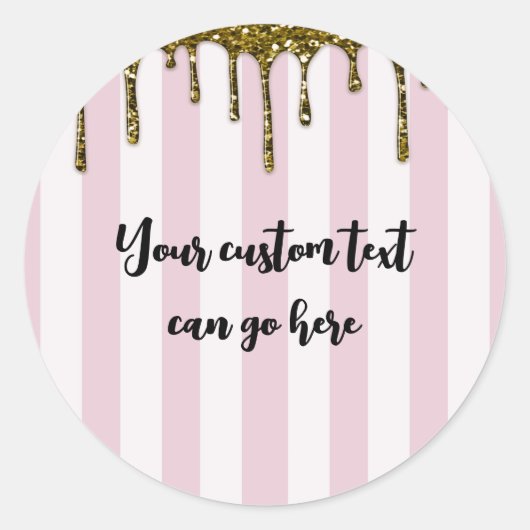Sticker Rond Pink Stripes Gold Faux Parties scintillant Drift S (Devant)