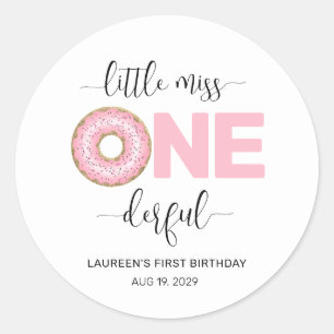 Sticker Rond Pink Sweet Little MI 1er anniversaire