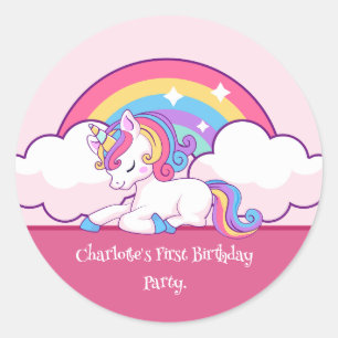 Sticker Rond Pink Unicorn à thème Anniversaire fête faveurs