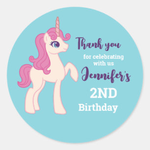 Sticker Rond Pink Unicorn Cartoon Girls Anniversaire Fête Favor