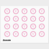 Sticker Rond Pink Valentine Hearts in a Circle with Initial (Feuille)