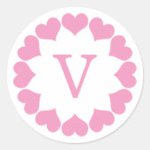 Sticker Rond Pink Valentine Hearts in a Circle with Initial (Devant)