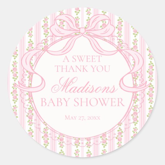 Sticker Rond Pink Vintage Fancy Floral Baby Shower Circle (Devant)
