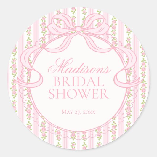 Sticker Rond Pink Vintage Fancy Floral Bridal Shower Seal (Devant)
