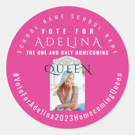 Sticker Rond Pink Vote Homoming Queen Pink HOCO Photo (Devant)