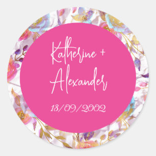 Sticker Rond Pink wedding floral Lily Invitation classics