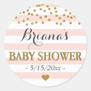Sticker Rond Pink White Gold Stripe Confetti Baby Girl Douche