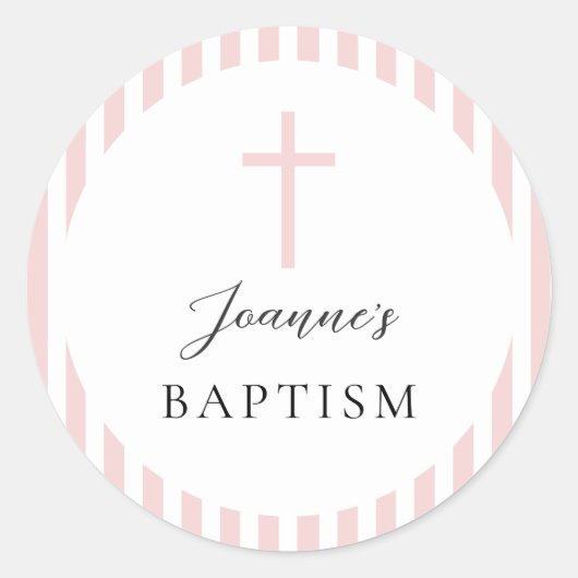 Sticker Rond Pink White Striped Girl Baptism (Devant)
