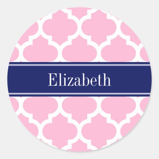 Sticker Rond Pink Wht Moroccan #5 Navy Blue 5c Nom Monogram (Devant)