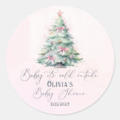 Sticker Rond Pink winter Baby its cold outside baby shower (Devant)