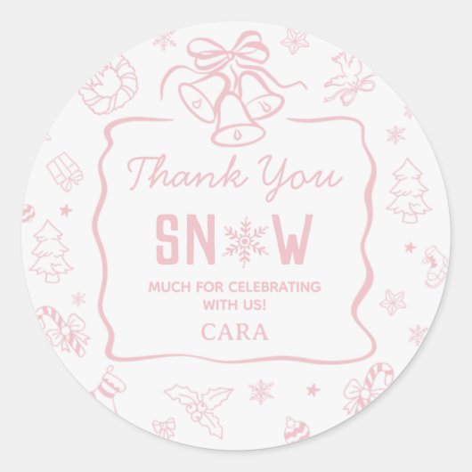 Sticker Rond Pink Winter Onederland Birthday Party (Devant)