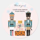 Sticker Rond Pink Winter Snowflakes Nutcracker Baby shower (Devant)