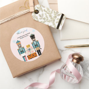 Sticker Rond Pink Winter Snowflakes Nutcracker Baby shower