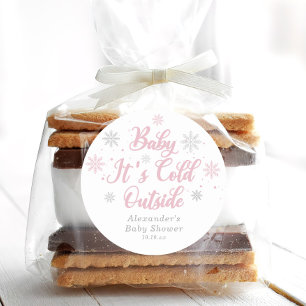 Sticker Rond Pink Winter Wonderland Baby shower Favoriser