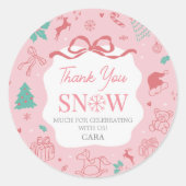 Sticker Rond Pink Winter Wonderland First Birthday (Devant)