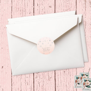 Sticker Rond Pink Winter Wonderland Snowflake Baby shower Favor