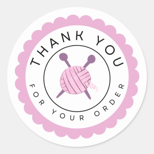 Sticker Rond Pink Yarn and Knitting Needles Thank You  (Devant)