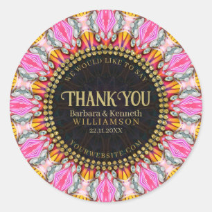 Sticker Rond Pink+Yellow Happy Vibe Mandala Merci
