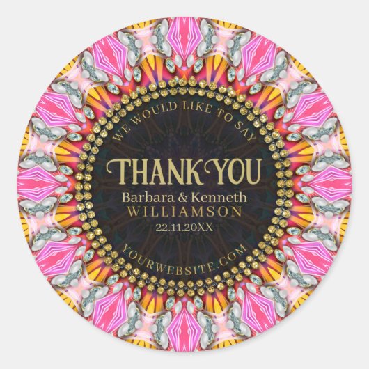 Sticker Rond Pink+Yellow Happy Vibe Mandala Merci (Devant)