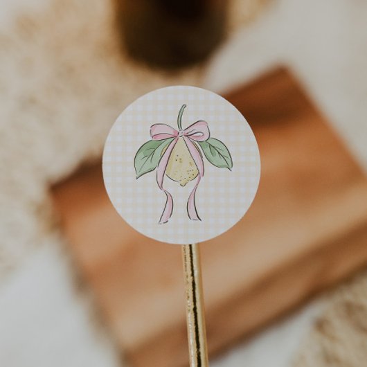 Sticker Rond Pink & Yellow Lemon Bow Baby Shower