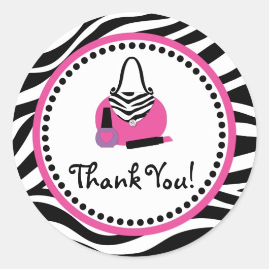 Sticker Rond Pink Zebra Anniversaire Spa Diva Party Favoriser (Devant)