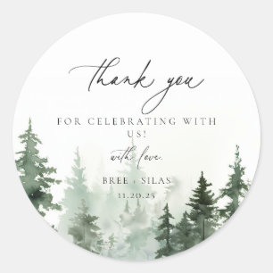 Sticker Rond Pins de forêt sauvage Mariage Merci Favoriser