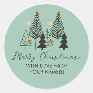 Sticker Rond Pins de Noël Scandinaves esquissés Vert Or