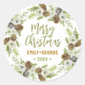 Sticker Rond Pins floraux verts couronne de Noël (Devant)