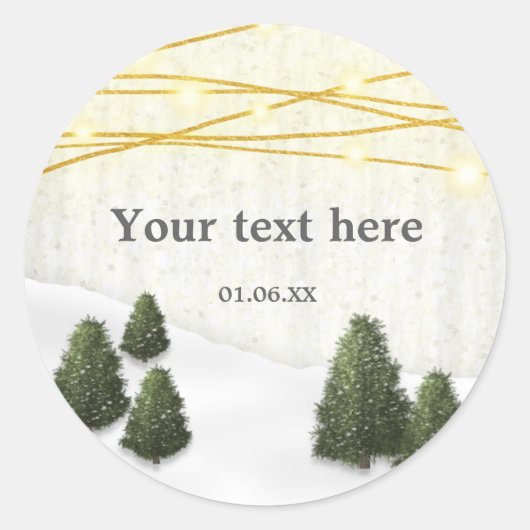 Sticker Rond Pins rustiques en hiver Mariage Décembre Neige (Devant)
