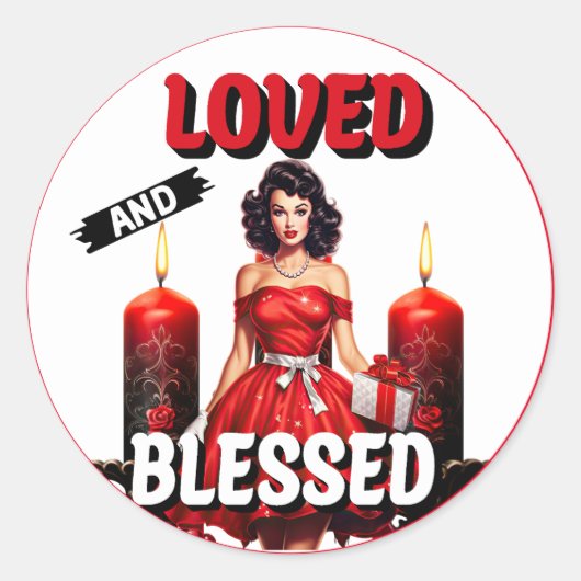 Sticker Rond Pinup rétro adoré et béni (Devant)