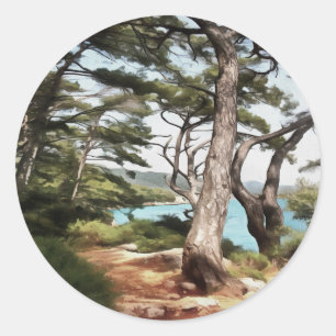 Sticker Rond Pinus pinea Pinetree Forest Painting