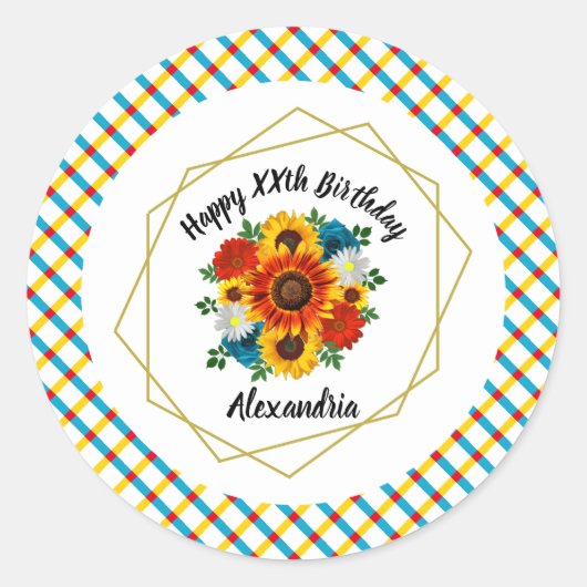 Sticker Rond Pique-nique d'été Fleur géométrique (Devant)